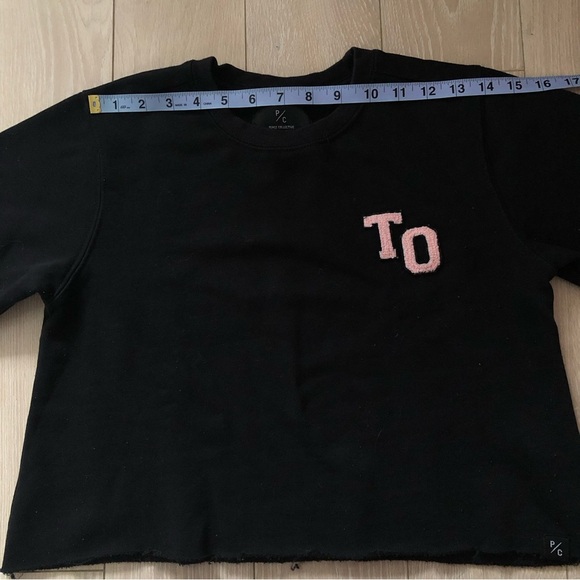 Peace Collective Raw Hem Cropped TO Toronto Black Fleece Sweatshirt Size S - Picture 2 of 10
